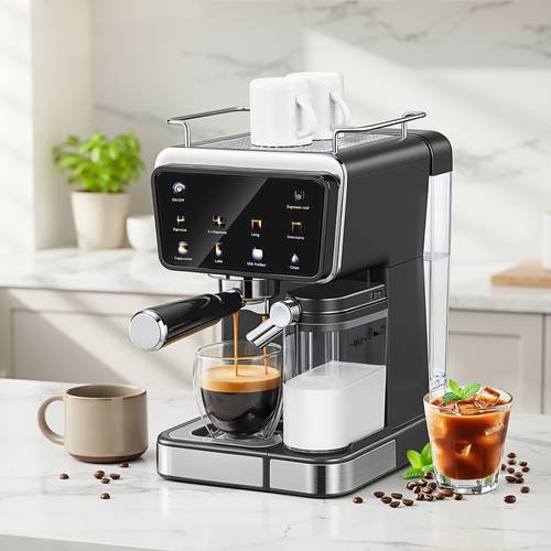 máquina de espresso de 20 bares, cafetera profesional con pantalla táctil led y espumador de leche automático, depósito de agua de 1.5l, 1350w - para , latte, americano
