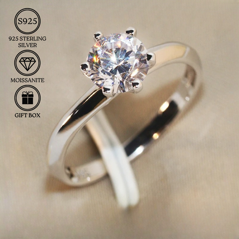 1pc 0 5 carat moissanite 925 sterling 925 silver main stone high quality gorgeous luxury womens fashion ring suitable for engagement synthetic rhodium plated
