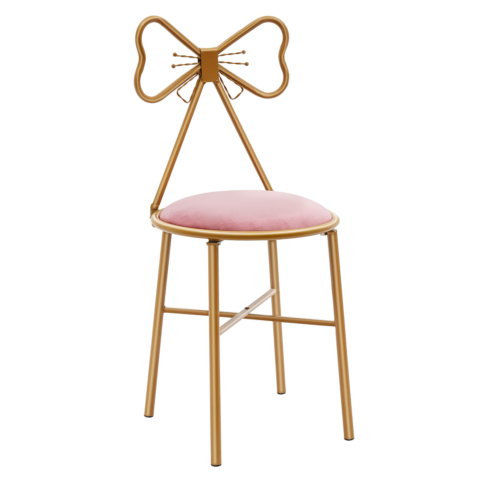 TEMU Silla de Tocador de Hierro Dorado con Cojín Rosa - Diseño Moderno de Respaldo de , Taburete de Maquillaje Adecuado para Mujeres, Asiento de
