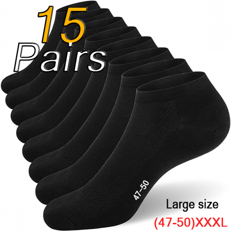 E-shop 5/15 Paar Herren Oversized (47-50) XXL Schwarze Socken - Atmungsaktives Mesh-Gewebe, Bequem und Nicht Aufdehnend, Strickstoff, Handwaschbar,