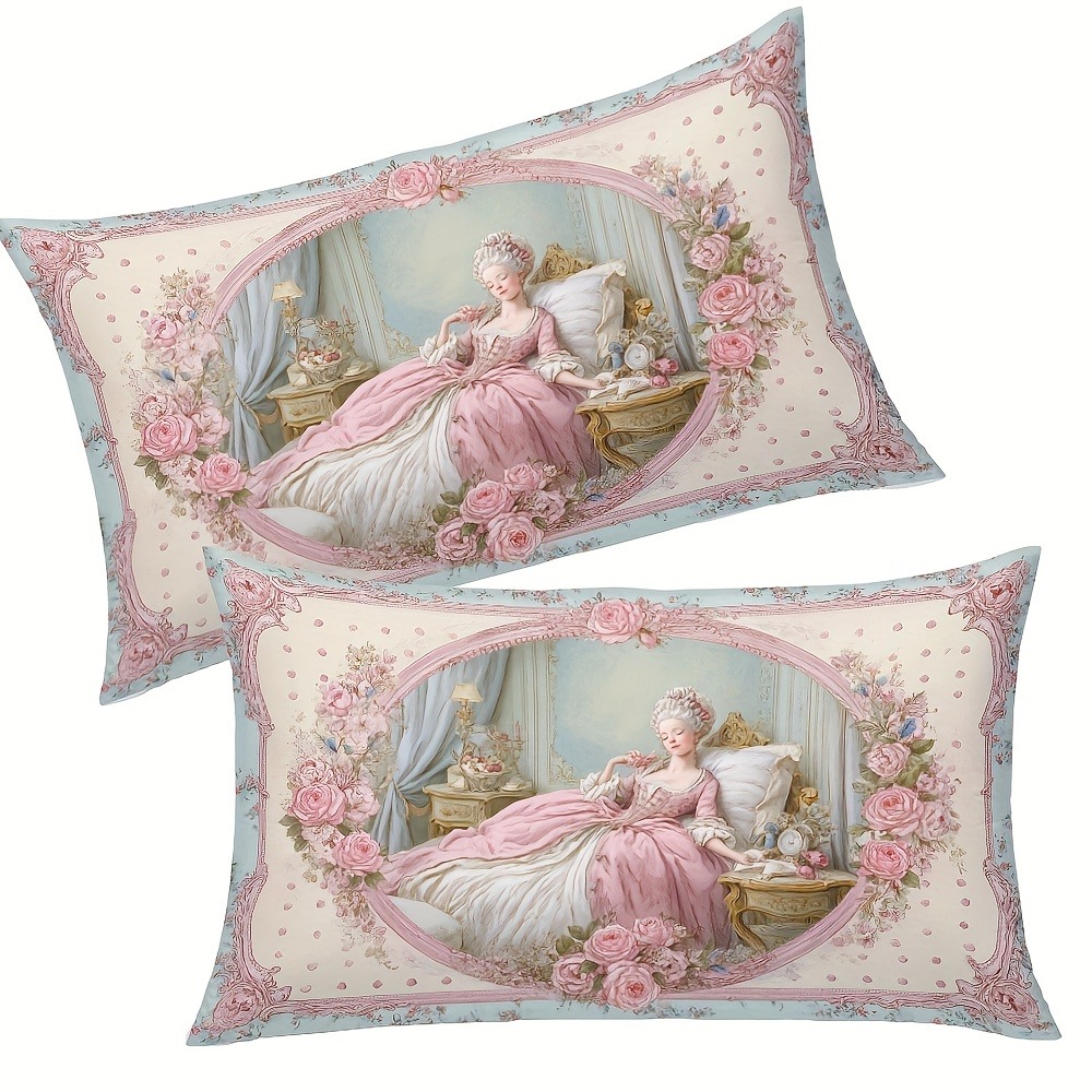 TEMU 2pcs Single-sided Printed Decorative Cushions Featuring A Beautiful Illustration In Pink And White, Enhancing Your Living Room Decor. Pillow