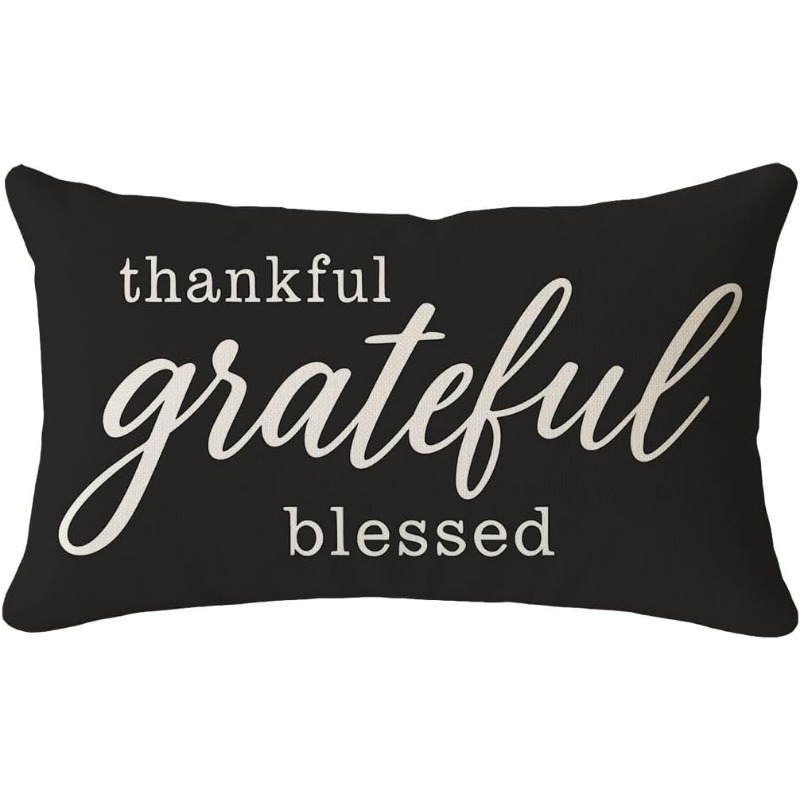 TEMU 2d Flat Printing 1pc, Home Décor Products Throw Pillow Cover Decorative Throw Pillow Covers 12x20 Grateful Thankful Blessed Black White Outdoor
