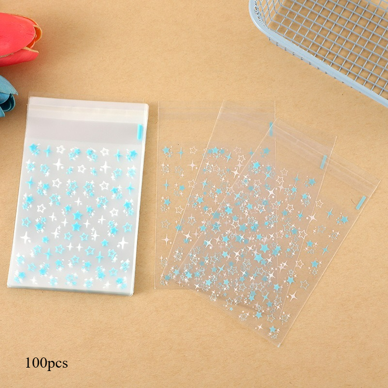 TEMU 100pcs Self-adhesive Gift Bags, Starry Pattern Opp Printed Seal Bags, Polaroid Packaging Pouches With Star Cards, Sturdy Decorative Gift Storage