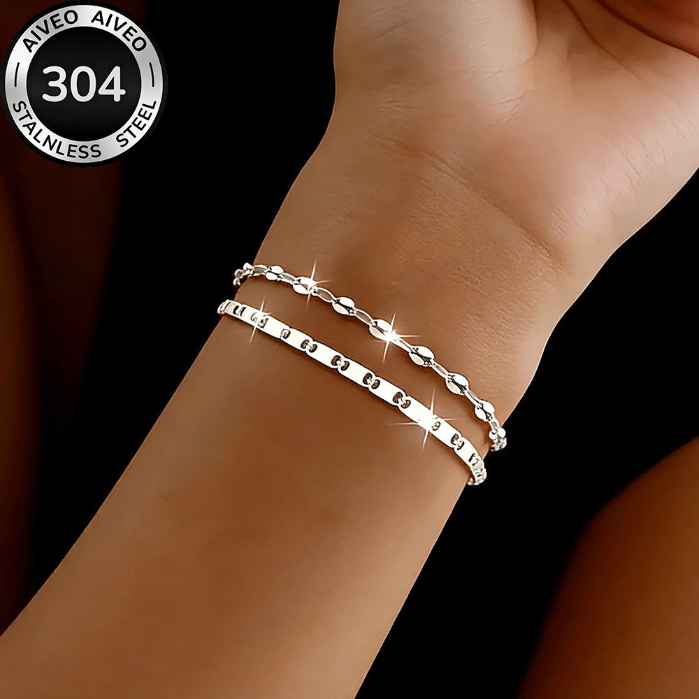 2pcs Golden Stackable Bracelets, Hypoallergenic Stainless Steel