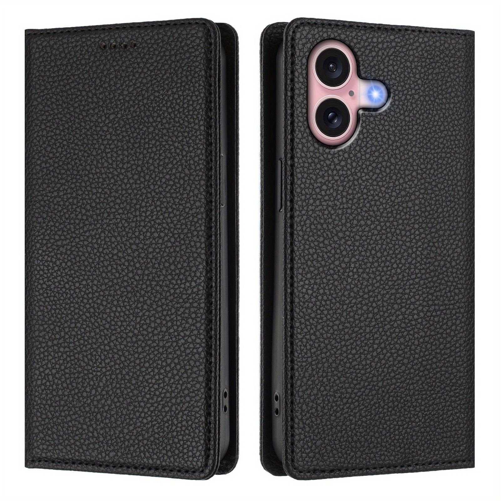 TEMU This Lychee Pattern Magnetic Phone Case Is Stylish And Versatile For Business Use. It Features Rfid Anti-theft Protection And A High-quality