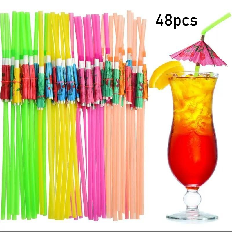 TEMU 48pcs Of Colorful Twisted Straws, Flexible Plastic Straws - Hawaii Mini Canvas Straws
