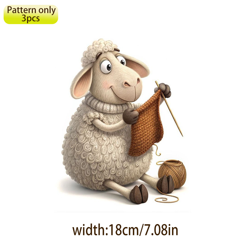 E-shop 3er-Set Cartoon Wollstrickmuster Wärmeübertragungsaufkleber, geeignet für Kleidung, Hosen, Rucksäcke, Kissen, Sofasets, hergestellt aus