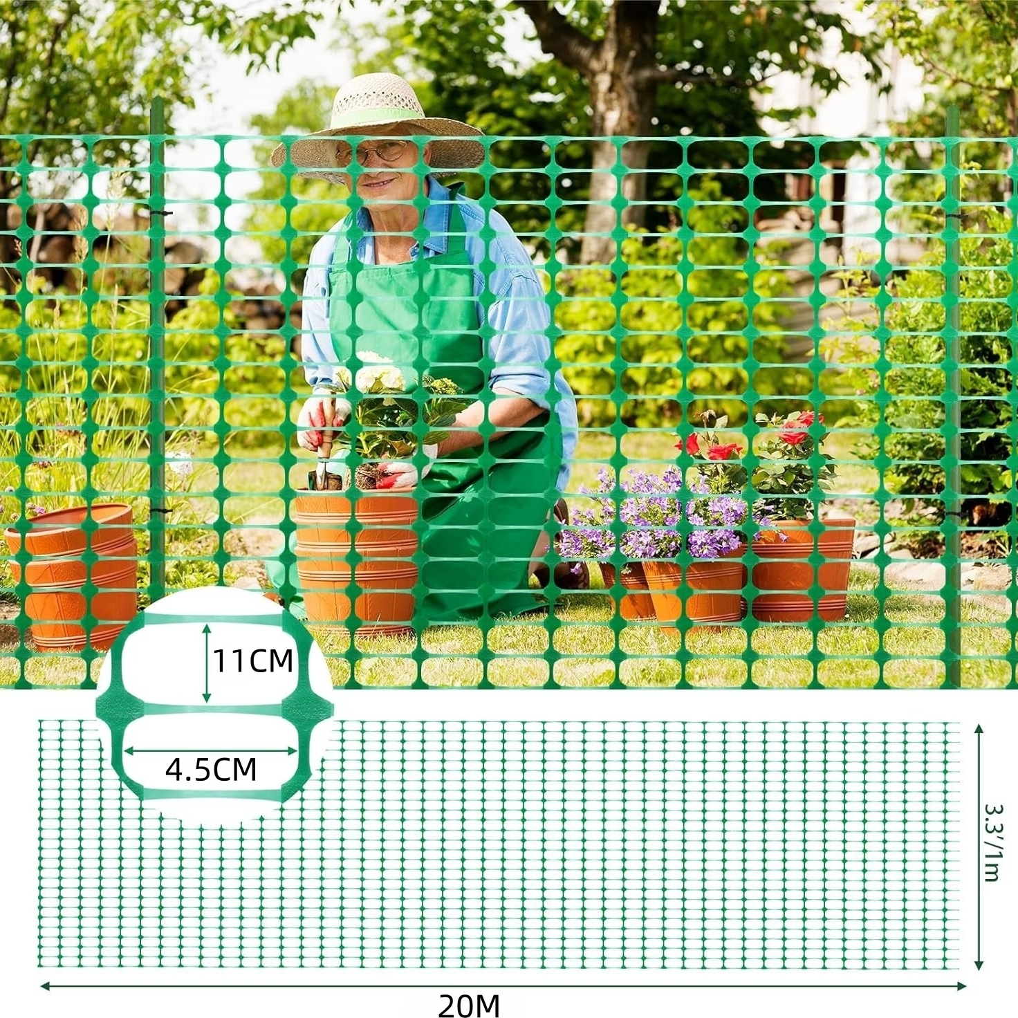 E-shop [2D Flach] Grünes Gartenzaunnetz, ausgestattet mit Stützbügeln Kabelbindern (100 Stk.), 15/20/25 Meter langer abnehmbarer , geeignet für