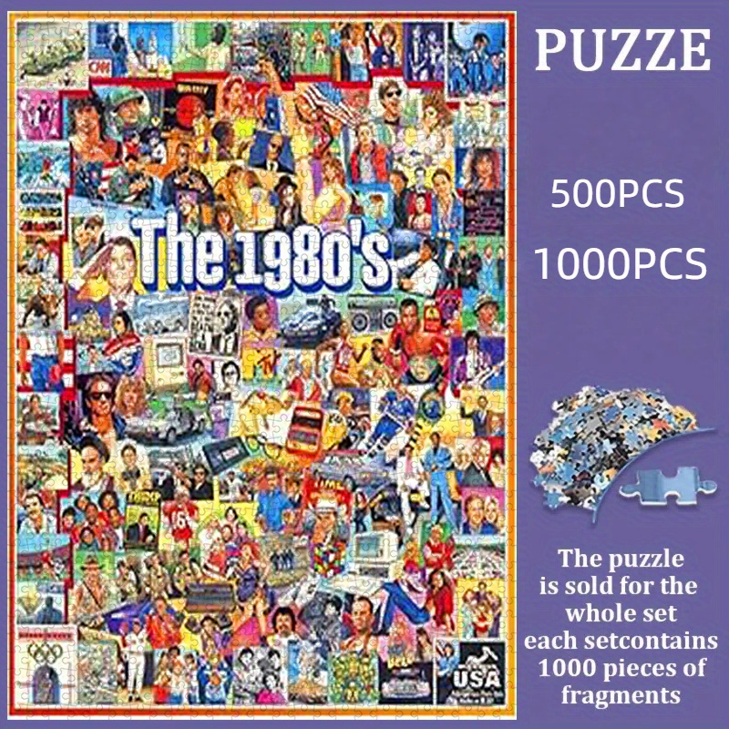 TEMU 500/1000pcs Puzzle, Diy Paper Puzzle, 80s Retro-themed Puzzle, Adult Puzzle, Suitable For Time Puzzle, Family Gathering Puzzle, Personal Leisure
