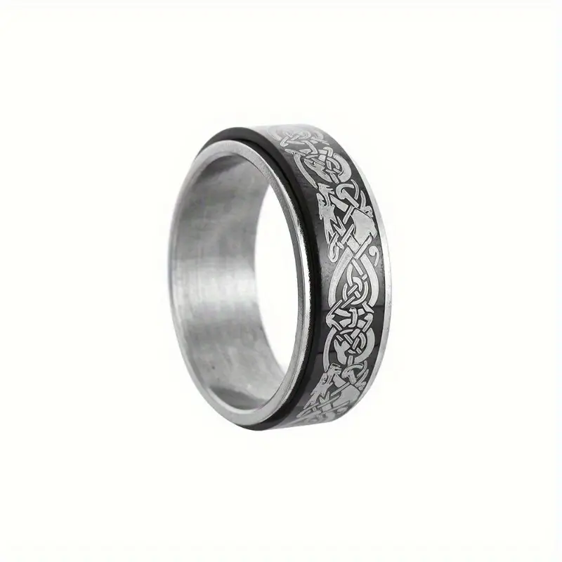 new mens titanium 201 stainless steel ring with dragon pattern rotatable relax finger accessory Product details 4
