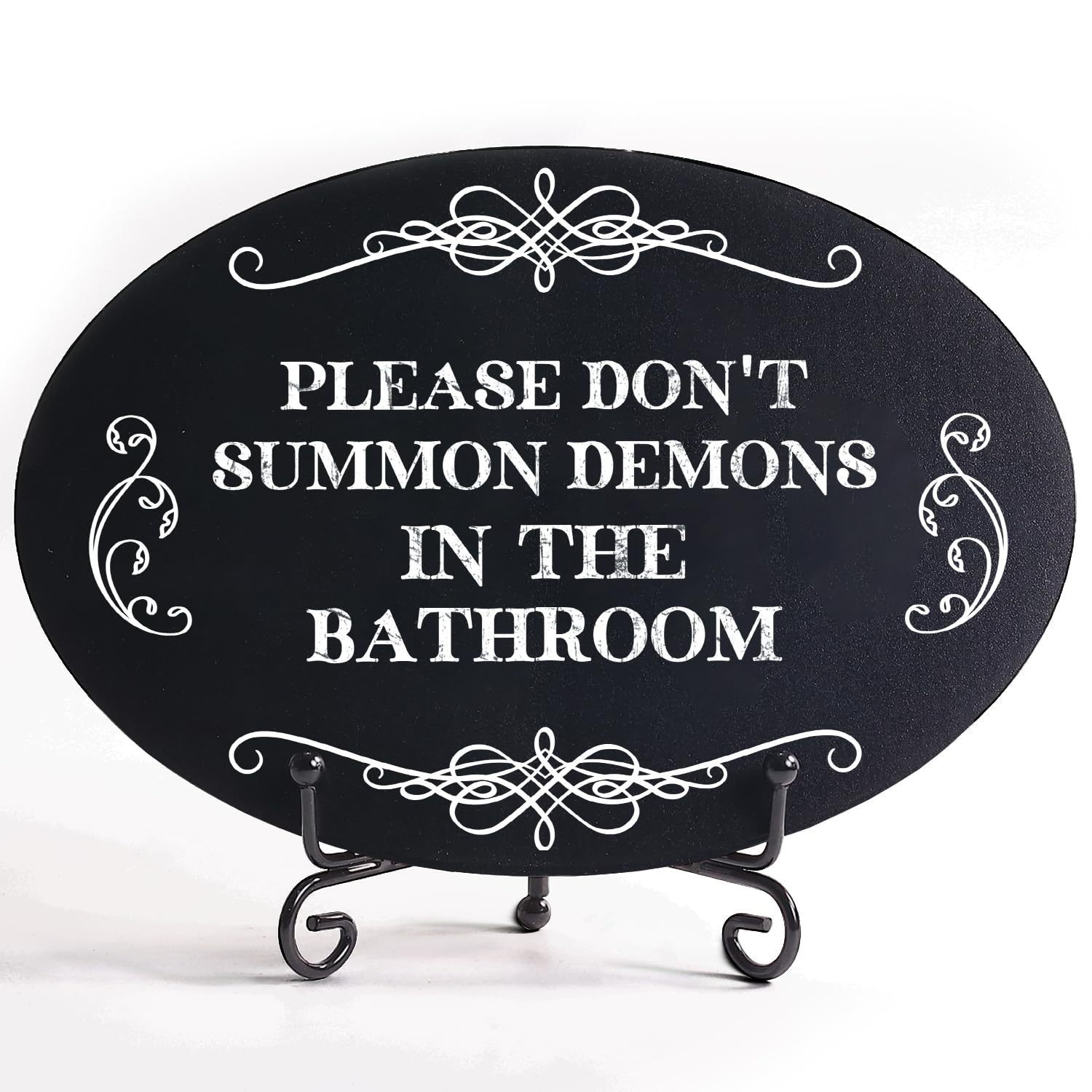TEMU 1pc Gothic Wood Sign Decor Please Do Not Demons In The Bathroom, Funny Dark Halloween Wooden Sign For Front Door, Desk Sign, Wooden Hanging Plaque Decor Gifts For Home Office Bathroom Kitchen