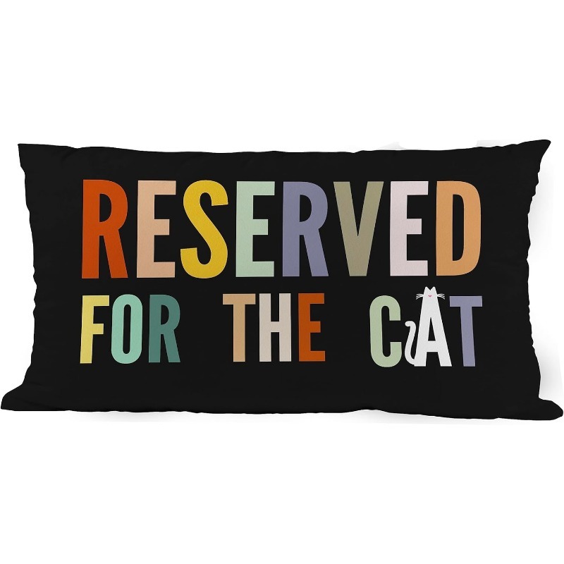 TEMU 1pc Double-sided 2d Flat Print Black Background "reserved For The Cat" Colorful Letter Waist Pillow Cover, Suitable For Living Room Sofa/bedroom