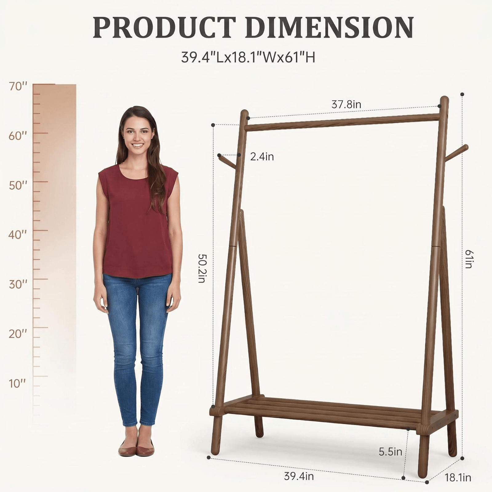 Solid Wood Quilt Rack with Bottom Storage Shelf - Modern Space-Saving Bed Frame Suitable for Home, Durable, Assembly Bedside Shelf Furniture, Rubberwood Bed Storage for Small Spaces (No Shelf Assembly)