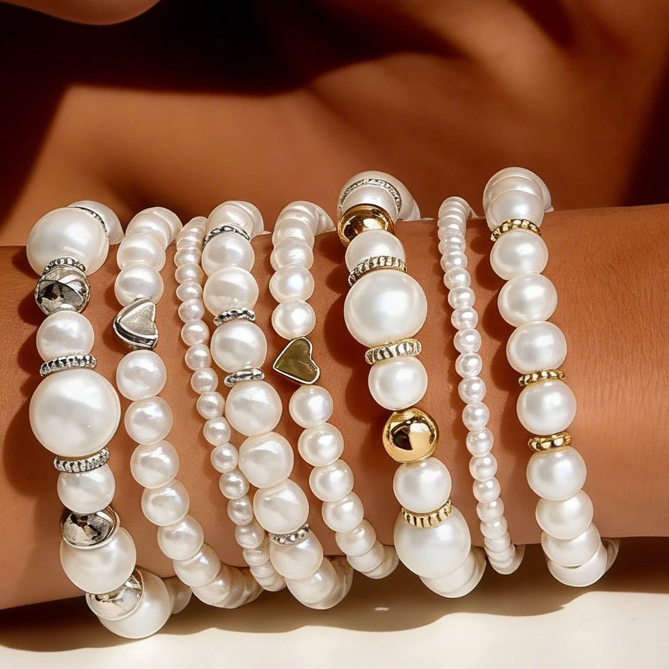 E-shop 8 Böhmische Damenmode Elegantes gestapeltes Armband Set Elastische Perlen Handgefertigter Schmuck Künstliche Perle CCB Geeignet für Tägliche