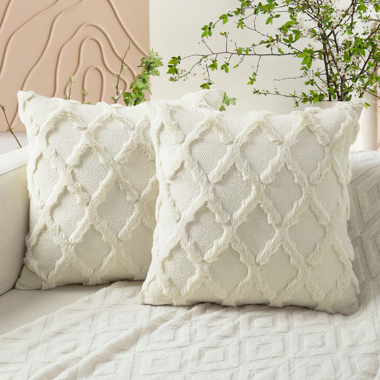 TEMU 2pcs Modern Geometric Pillow Covers - Soft Textured , Hidden Zipper, Washable For Living Room, Boho Bedroom Decor
