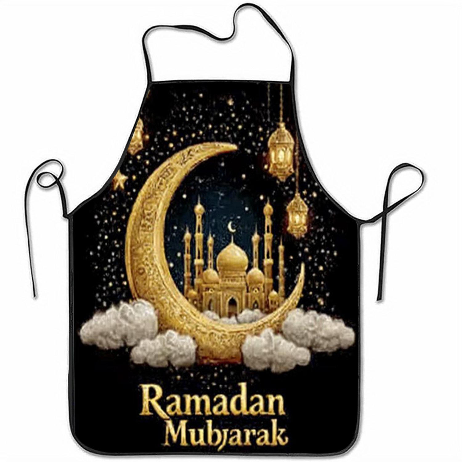 TEMU 1pc Of Ramadan Apron Featuring A Mubarak Moon Pattern, Sleeveless, Made Of Polyester, Suitable For Dining Decoration, Kitchen Use, Party Decor,