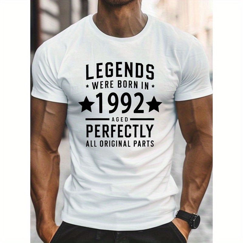 

Men's " Born In 1992" Royal Blue T-shirt - Casual Crew Neck, Lightweight Polyester Summer Tee With Original , Casual Apparel | Vintage Graphic Tee | Lightweight Tshirt