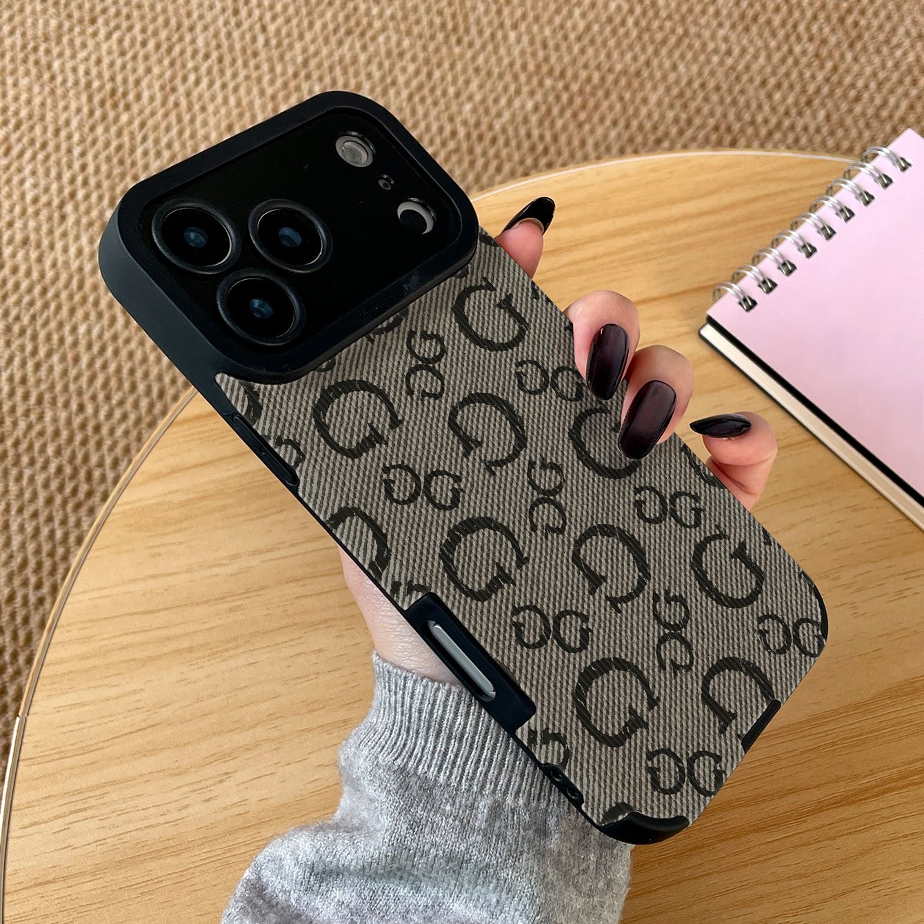 TEMU Coque de téléphone - 1pc Écran Intégral Lettre Noire Motif G en Similicuir pour Iphone