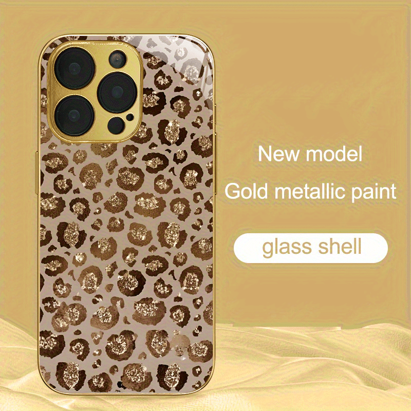 TEMU Phone Case - A New Luxurious Phone Case With A Shiny Leopard Print Design, Made Of Golden Metallic Paint And Tempered Glass, Suitable For Iphone