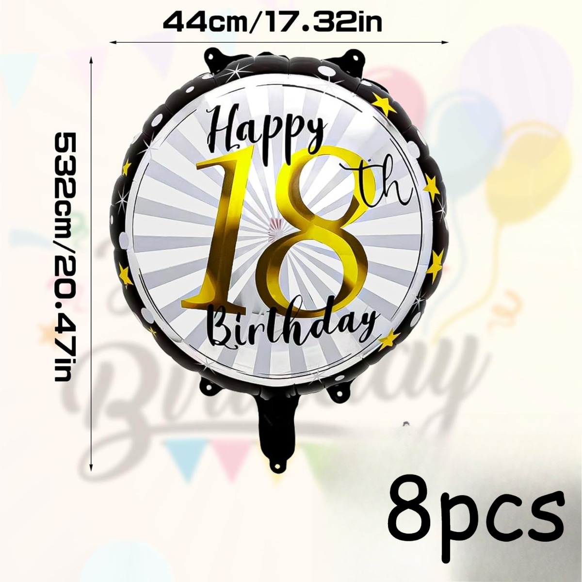 8pcs 18th Birthday Balloon, Suitable For Birthday Party Decoration, Anniversary Celebration Scene Decoration Supplies