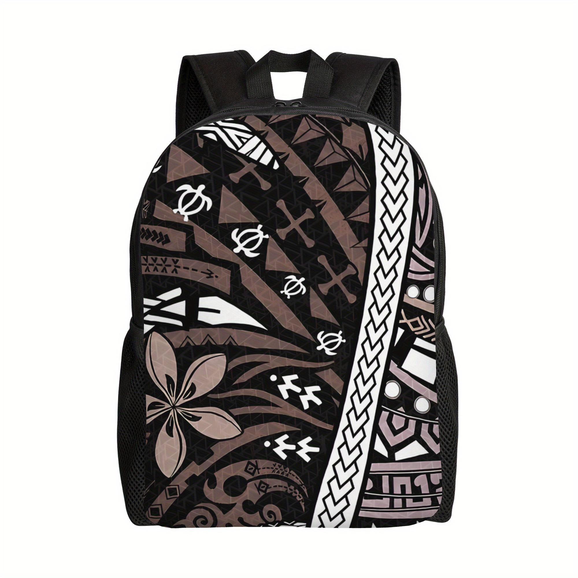 TEMU 2d Print Design Samoan Polynesian Hawaiian Backpacks Casual Print Student School Bag Travel Bags Laptop Daypack Adjustable Straps