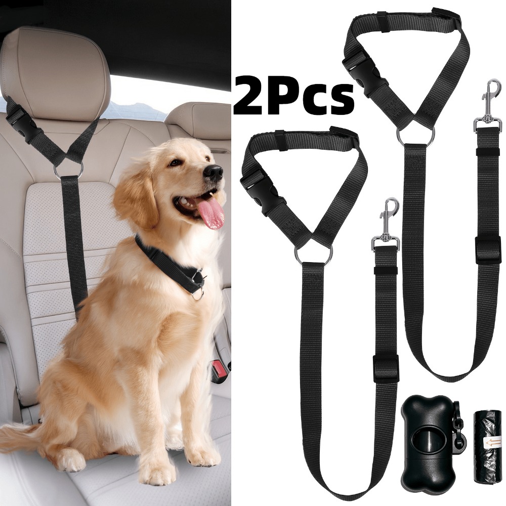 TEMU 2 Adjustable Pet Car Seat Belts With Buckles, Washable Dog Safety Leashes. Comes With 15 Pet Waste Bags And A Storage Box. , Suitable For Small