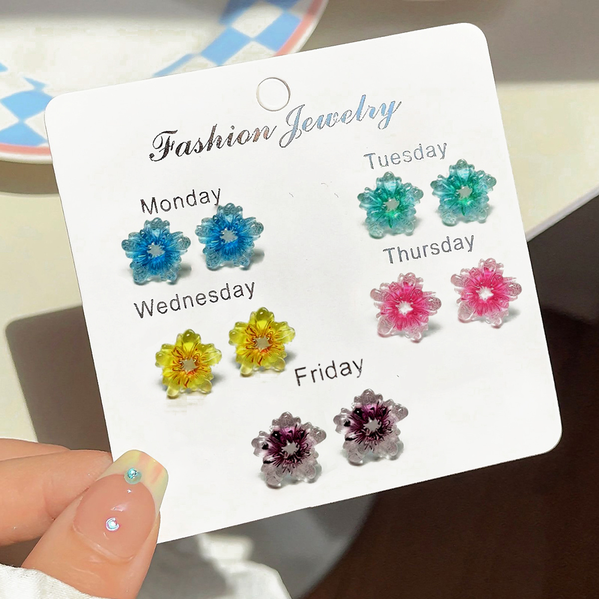 10pcs Resin Flower Earrings Set Hypoallergenic Plastic Studs in Assorted Colors