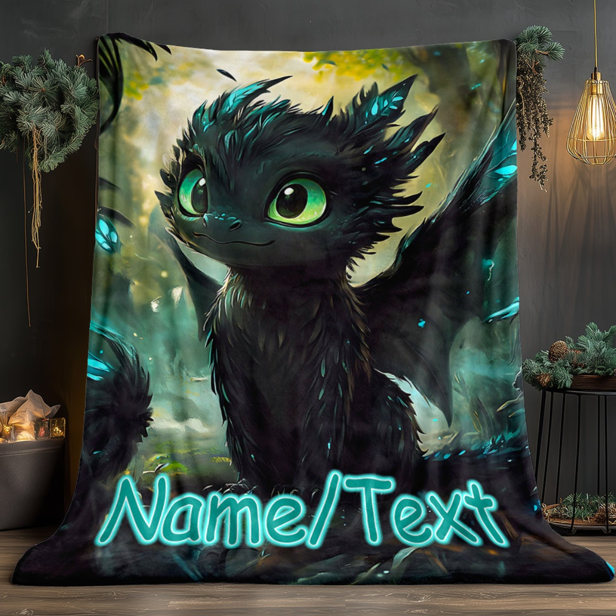 TEMU 1 Custom Name/text Personalized Dragon Pattern Blanket - Cute Dragon , Lightweight Flannel Soft Warm Blanket, Suitable For Bed, Sofa, Travel,