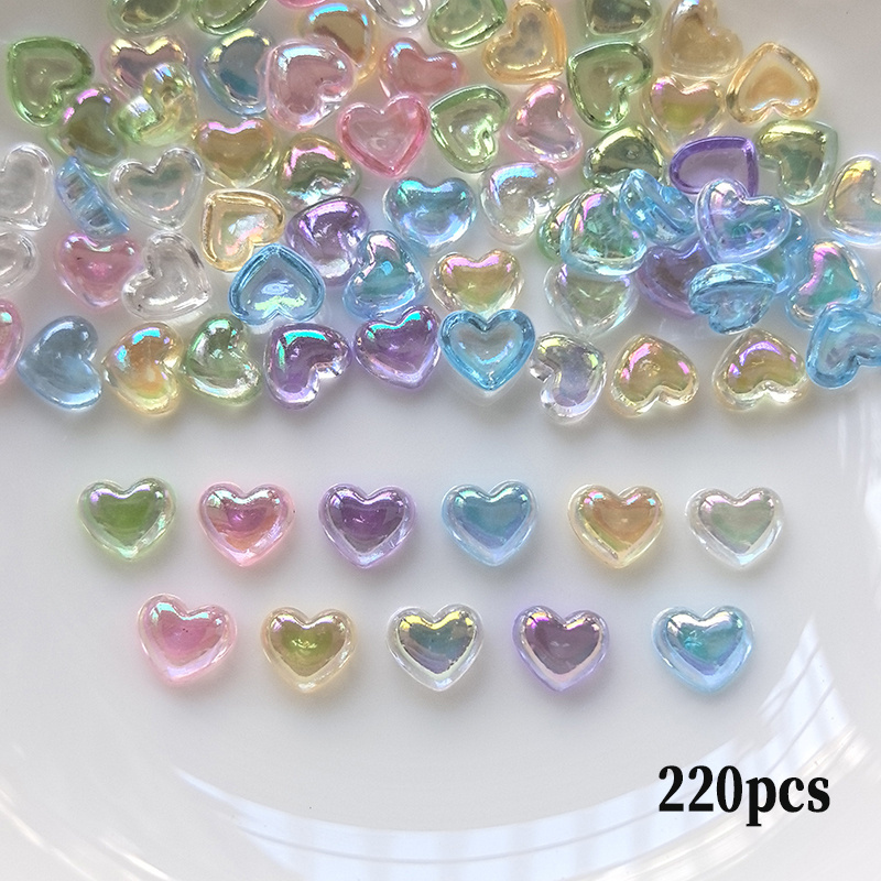 TEMU 220/320/420 piezas de 0.8 cm/0.31 pulgadas, mini corazones transparentes AB, acrílico colorido, accesorios de pedrería de amor de para manicura,