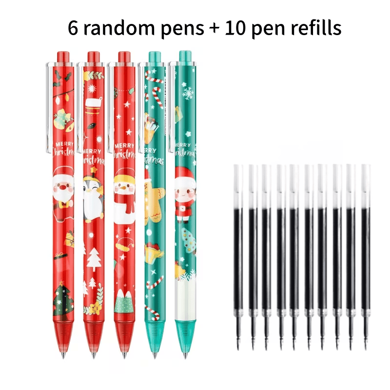 TEMU 16pcs Cartoon Christmas Neutral Pen Set Random Styles, 0.5mm Black, Back-to-, Practice Pen, Christmas Gift, New Year Gift, Quick-dry, School And