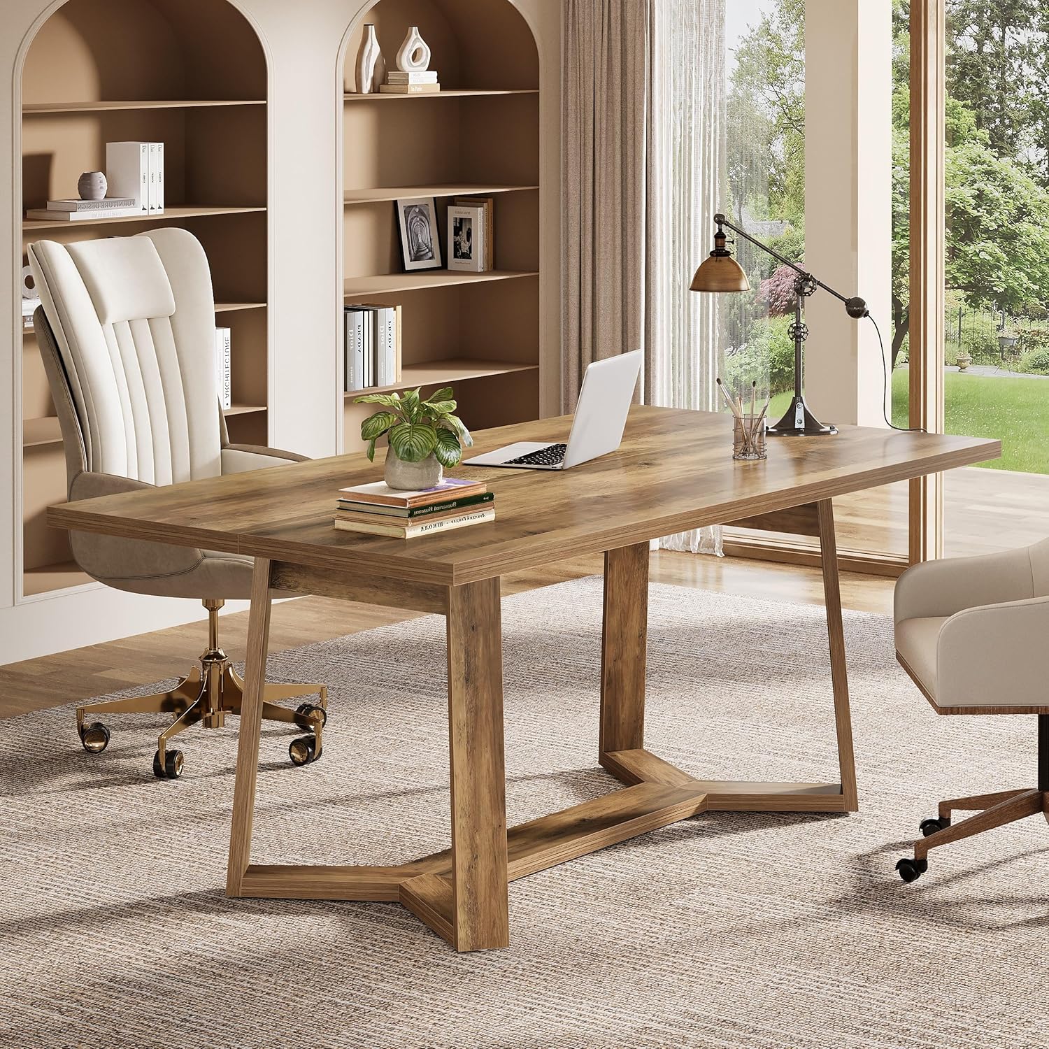 Image of 47-inch Wood - Rustic Brown Farmhouse Computer Table Suitable For Home Office, Study Room, Workstation With Spacious Writing, For Modern Or Traditional