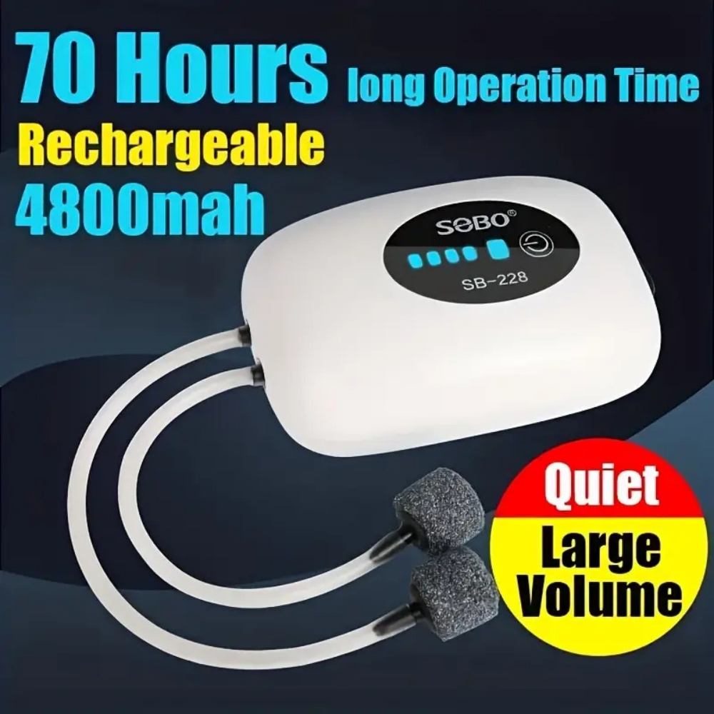 TEMU [quiet 4800mah] Compact Air Pump - Usb Rechargeable, 70-hour Operation, Quiet 4800mah Battery - Ideal For Fish Tanks Up To 1m