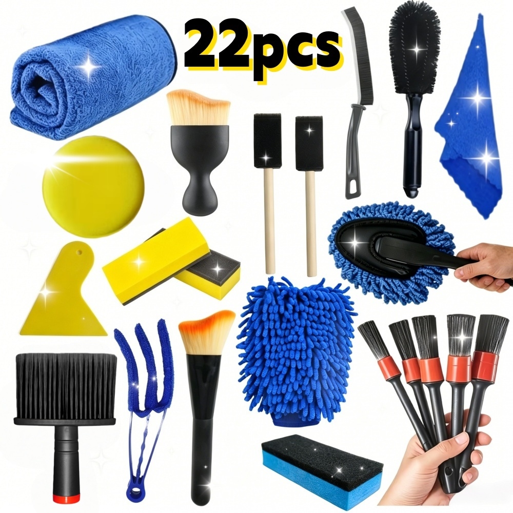 TEMU Professional Car Detailing Kit With Microfiber Gloves & Anti-scratch Wheel Brush Suitable For Auto Exterior Polish, Wheel ,, Chemical-free For