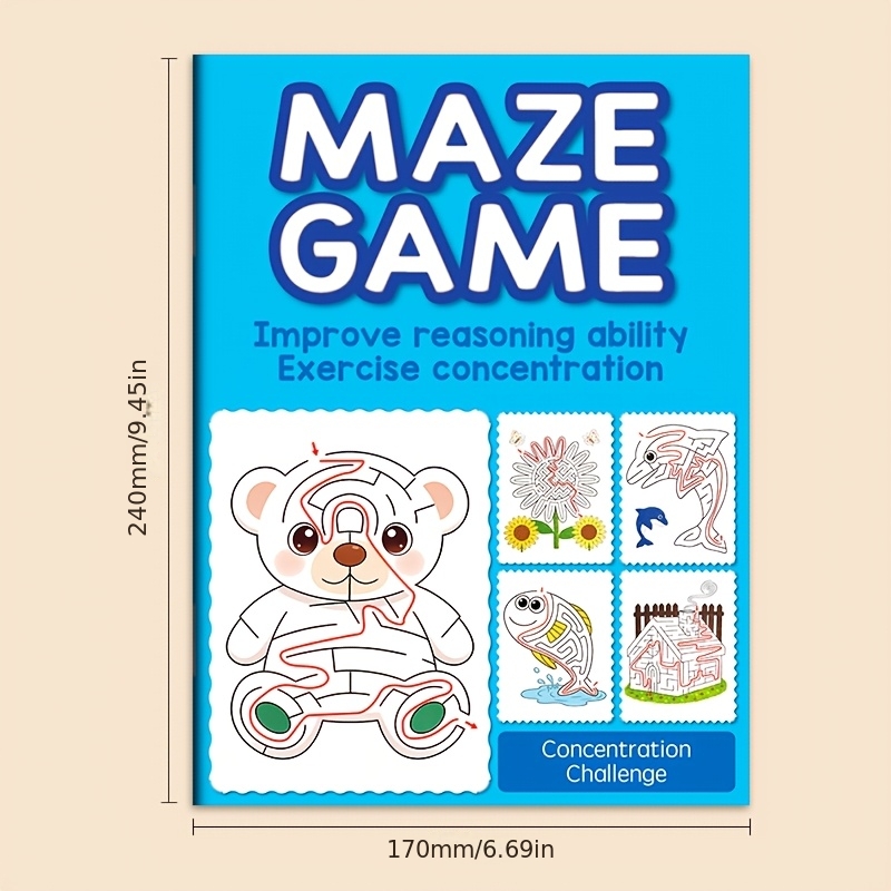 Image of Children's Fun Maze Drawing Book, Interactive Maze Activity Book, Enhances Children' Control And Thinking, 32 Pages Of Colorful Maze Patterns, Includes Animal/vehicle/plant/food Designs