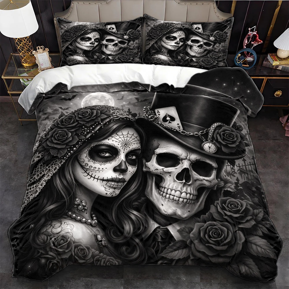 TEMU 3pcs Rose Sugar Art Duvet Cover Set, Bedding 3pcs Set (1*duvet Cover   2*pillowcases), Queen Size Double Bed Cover, Suitable For , Machine