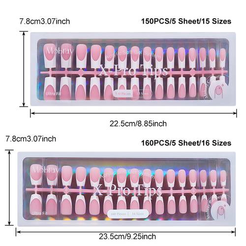 150 160pcs press on gel nail tips set pink square shape length mix solid french colorblock in 15 16 size for nail manicure
