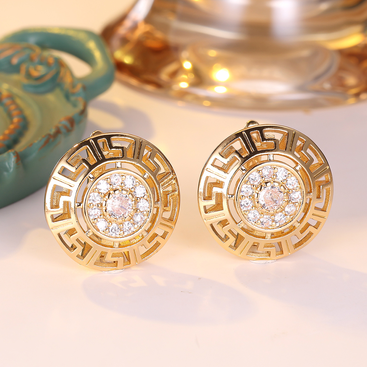 TEMU A Pair Of Round Disc-shaped Earrings With A Hollowed-out , Inlaid Sparkling Synthetic Cubic Synthetic Zirconia. Designed For Women, Earrings Are