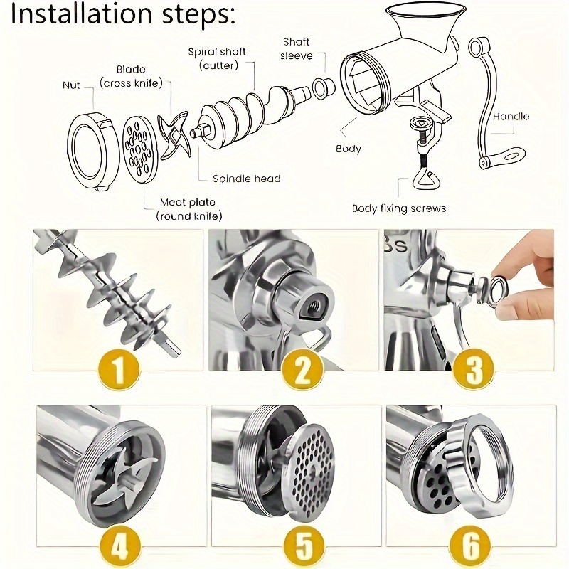 heavy duty stainless steel manual meat grinder vegetable mincer non electric hand crank with table clamp for   kitchen prep details 2