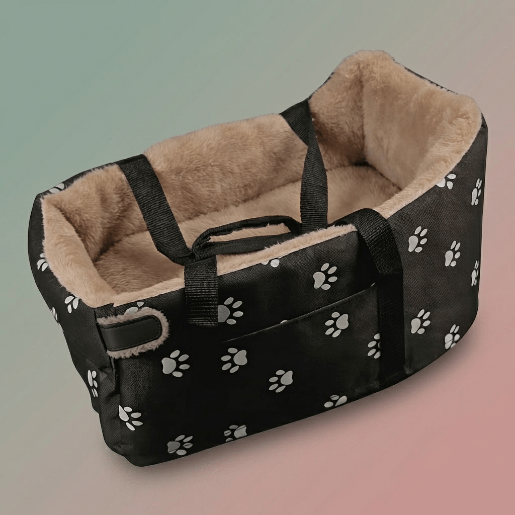 TEMU Luxury Portable Car Pet Booster Seat - Comfortable Plush Pet Bed For Small Dogs, Cute Paw Print Design, Travel-friendly & Warm Sofa Bed For Home