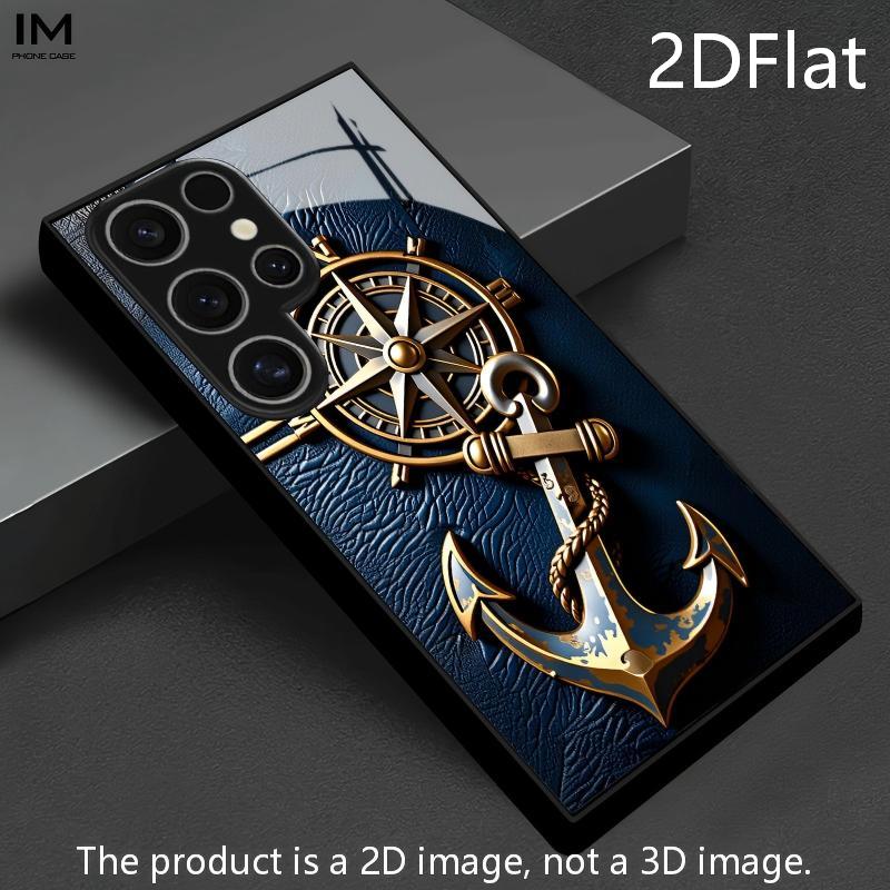 TEMU Phone Case: 2dflat Anchor Texture Pattern Tempered Glass Phone Case | Light Luxury High-end Style, Universal Galaxy Models
