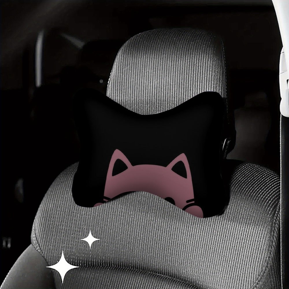 TEMU 1pc, Cute Kitten Printed Car Headrest, Neck Pillow And Lumbar Support, Soft And Fluffy, Contouring The Cervical Spine, Use, Suitable For
