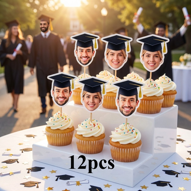 TEMU Personalized Custom Graduation Cap Portrait Cake Topper. Supports Uploading Photos To Create Face-themed Decorative Inserts. Graduation-themed