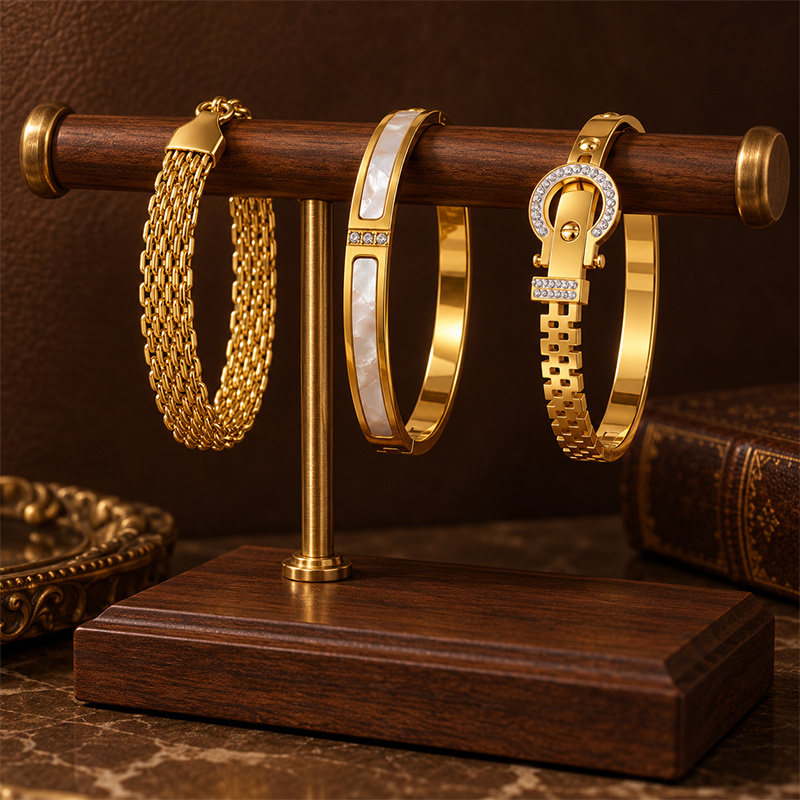Textured Bracelet and Bangle Pack with Shell Inlaid Slim Bangle