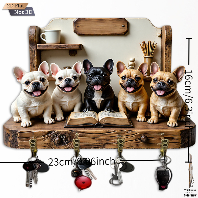 E-shop 2D Fläche. 1er Pack. Schlüsselhaken mit Französischer Bulldogge Motiv - Multifunktionaler dekorativer Schlüsselhalter mit Metallhaken, Wanddeko,