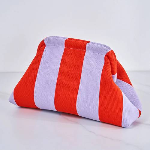 item picture womens striped crochet clutch bag woven dumpling handbag with zipper closure multifunctional small beach tote suitable for casual travel everyday use hand washable purse