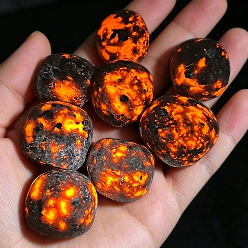 TEMU 14pcs Fluorescent Flame Stones Polished Irregular Natural Mineral Stones For Craft Lovers Home Workplace Modern Party Reactive Holiday Gift