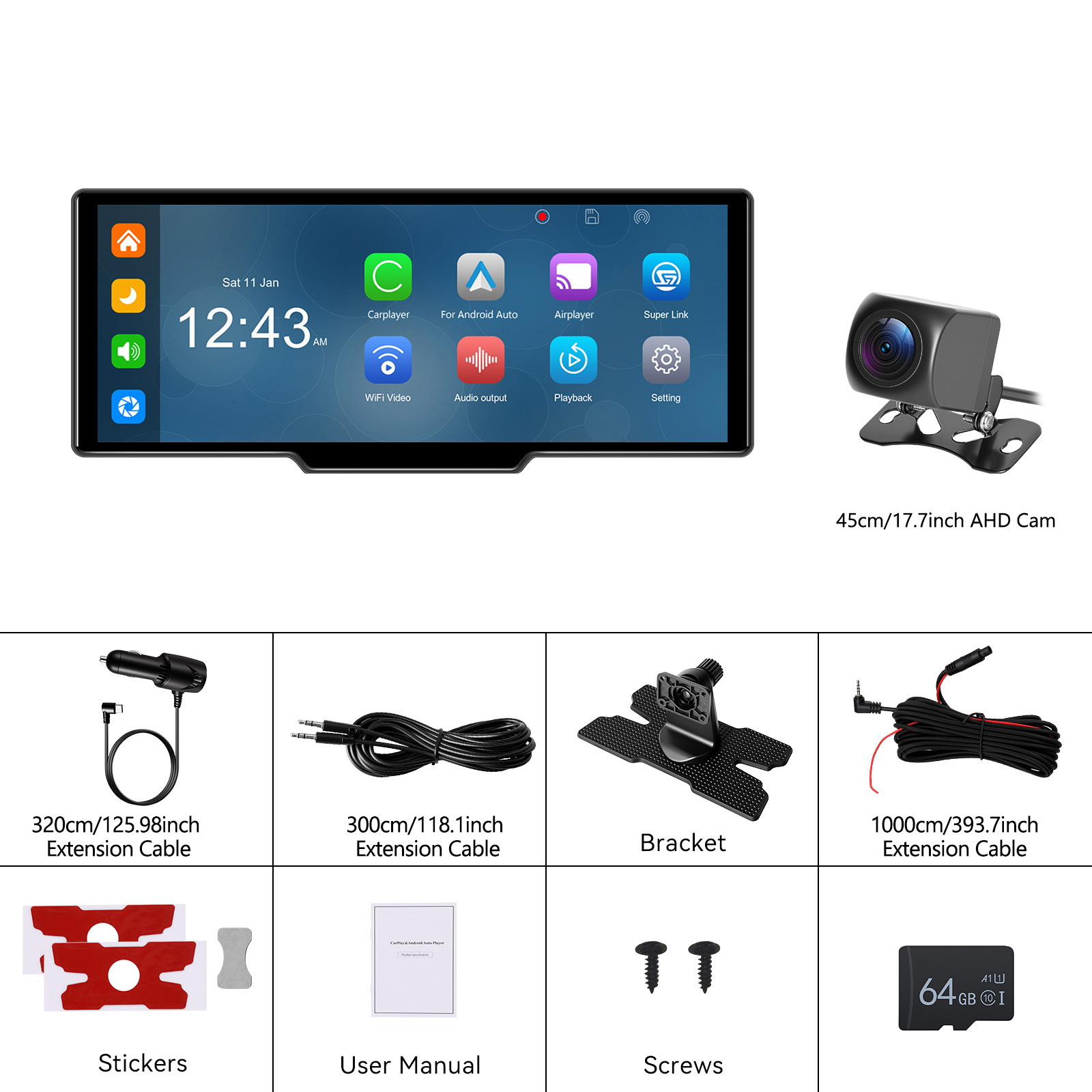 Image of 10.26-inch 4k And Auto Compatible , , And Wifi Video Capabilities, Featuring Front And Rear Dual Dvr Cameras For Cars, Trucks, And , Supporting Rear Camera Video And Loop Recording
