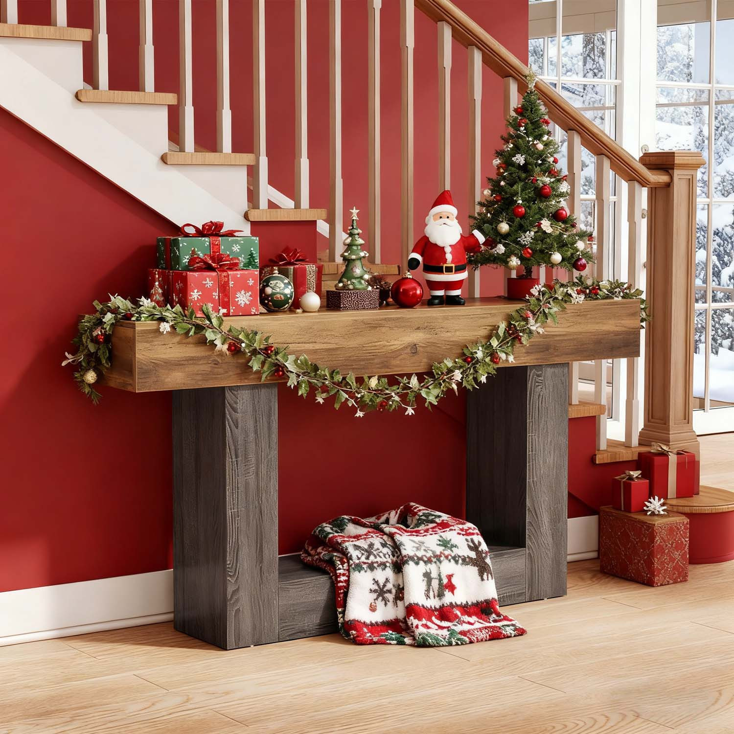 Farmhouse-style 63" Console Table: 2-tier Wood Design With U-shaped Base, Perfect As Entryway Table & Long Sofa Table For Vintage Christmas Living Room Decor