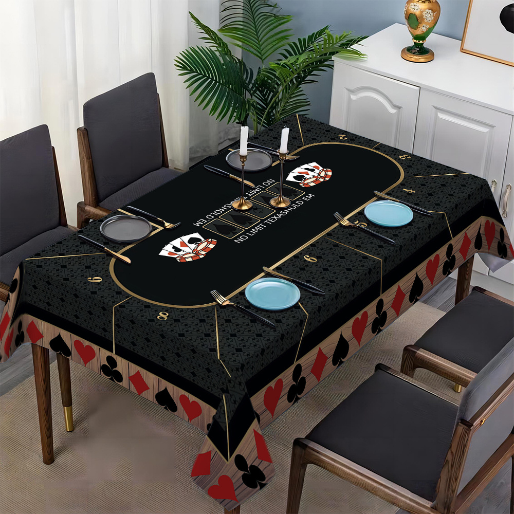 1pc Cool Playing Card Table Pattern, Simple European Style Pattern Tablecloth, Square Table Cover For Home Use, Dining Tablecloth, Holiday Party Decoration, Coffee Table Cover