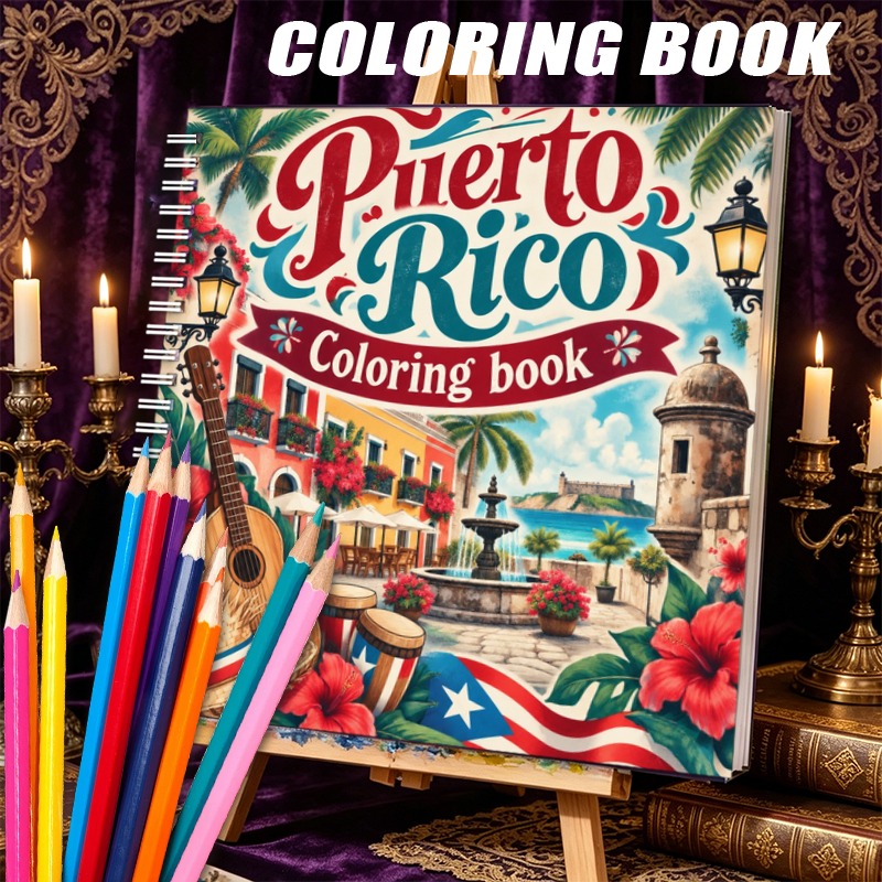 TEMU Puerto Creativity Spiral-bound Coloring Book, 24 Pages Stress Relief, Relaxing Artwork, Perfect Gift For Birthdays, Christmas, Halloween,